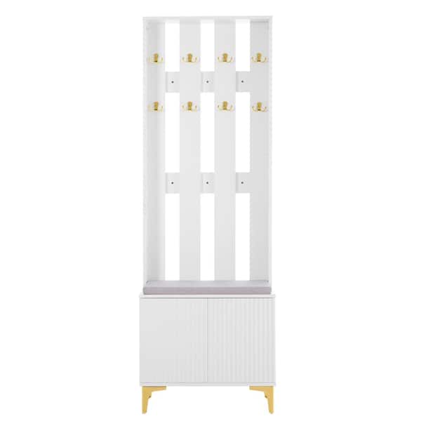 Nestfair White Freestanding Hall Tree Coat Rack with Cushion Nestfair White Freestanding Hall Tree Coat Rack with Cushion