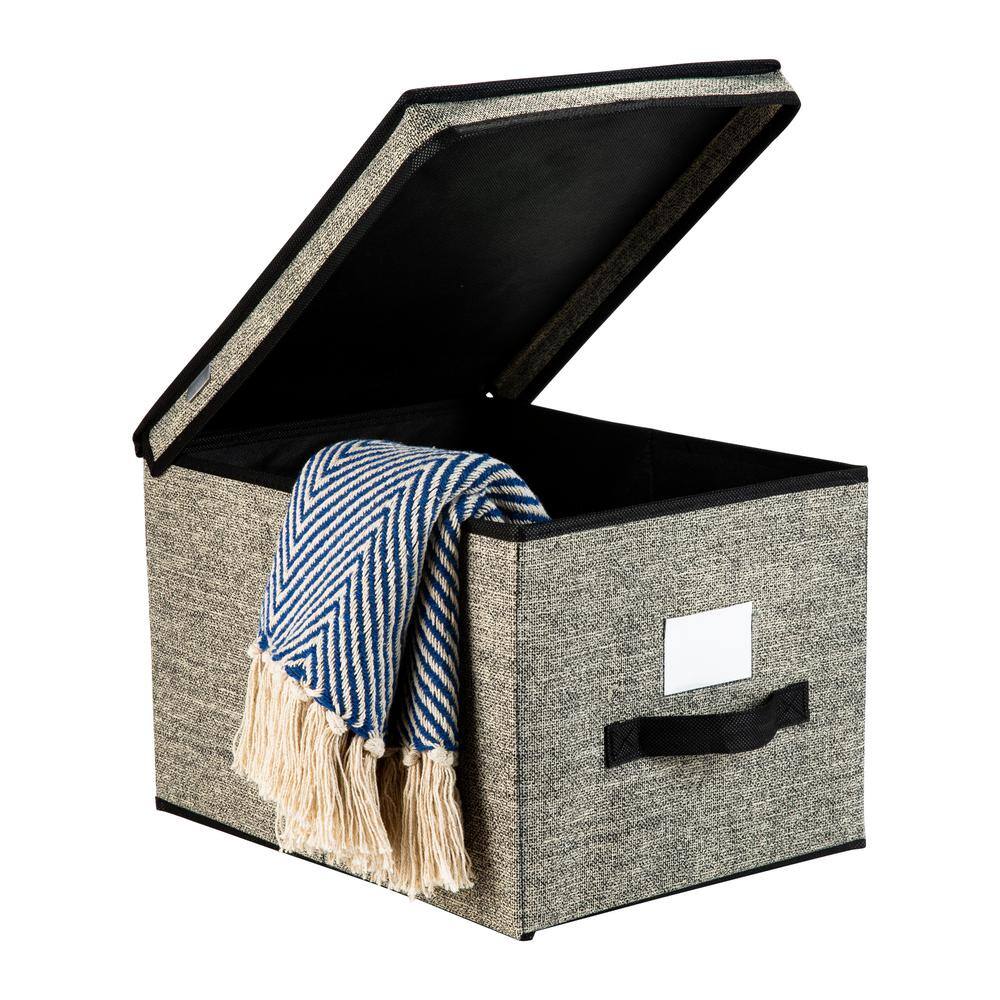 Large Black Collapsible Plastic Storage Bin with Lid