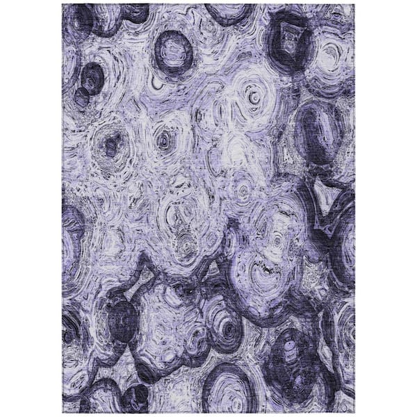 Purple, Lavender 8 ft. x 10 ft. Woven Abstract Polyester Rectangle Indoor / Outdoor Area Rug