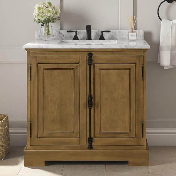 Home Decorators Collection Clinton 36 in. Single Sink Almond Latte Bath Vanity with Carrara Marble Top (Assembled)