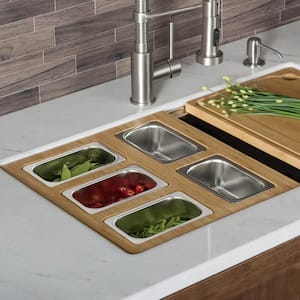 16.75 in. Workstation Kitchen Sink Composite Serving Board Set with Rectangular Stainless Steel Bowls