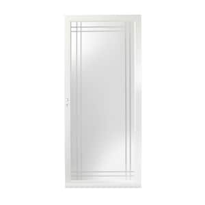 36 in. x 80 in. 3000 Series White Left-Hand Fullview Etched Glass Easy Install Aluminum Storm Door
