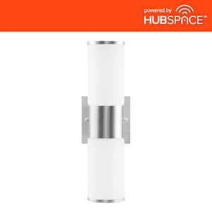 Hartford 14.25 in. Silver Hardwired LED Smart Outdoor Cylinder Wall Light Powered by Hubspace