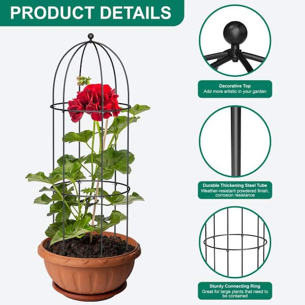 BOZTIY 3 Pack Metal Plant Cage Support Garden Trellis for Climbing Plant 47  in. H Round Trellis Plants Cages and Support, Black I1600214-GXBK-LHD01 -  The Home Depot