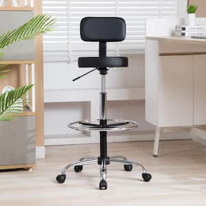 Faux Leather Adjustable Height Drafting Stool Chair in Black