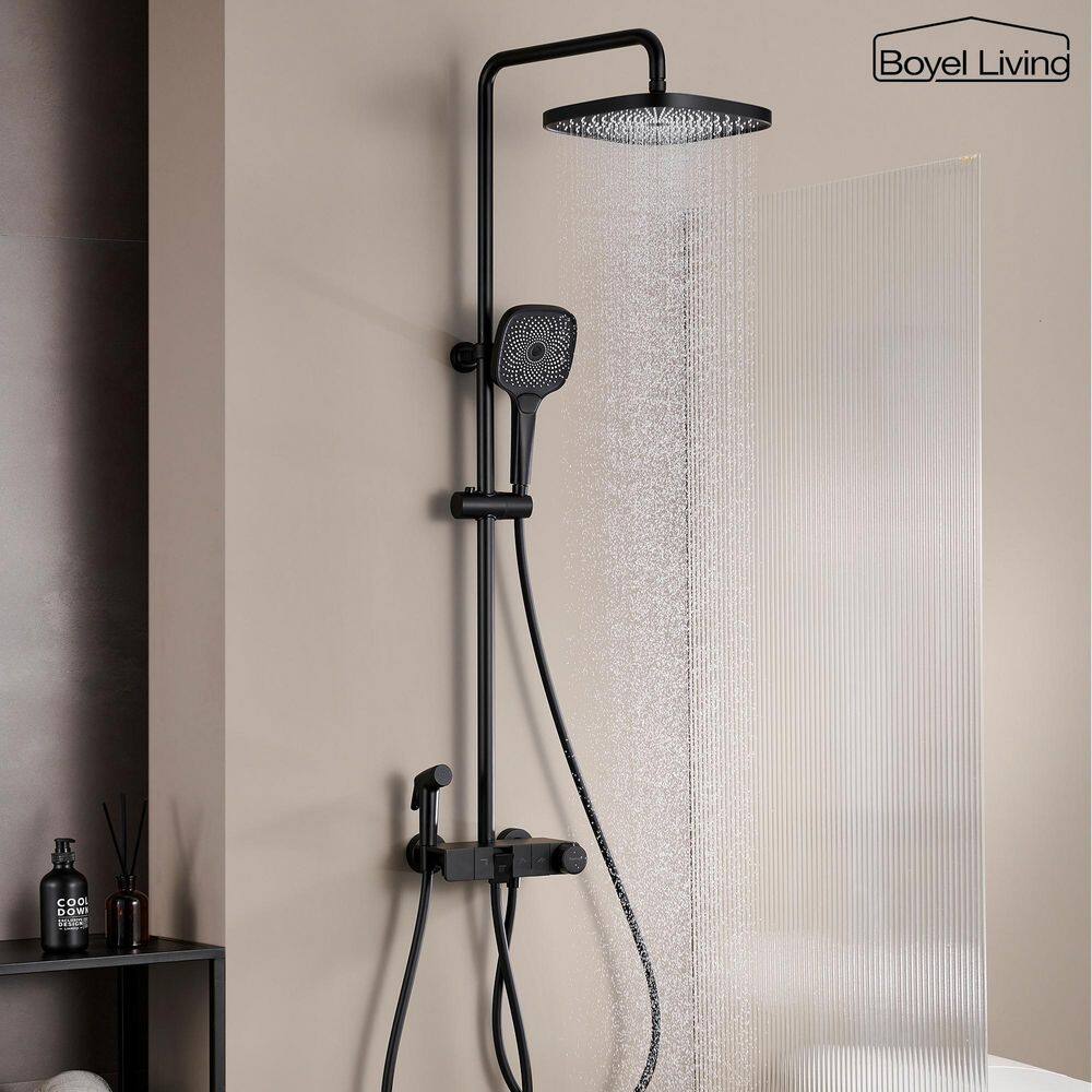 Matte Black Dual Shower Head with Handheld and Tub Spout