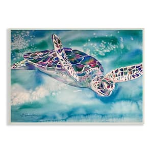 Sea Turtle Swimming Ocean Water Reptile Watercolor Design By MB Cunningham Unframed Animal Art Print 19 in. x 13 in.
