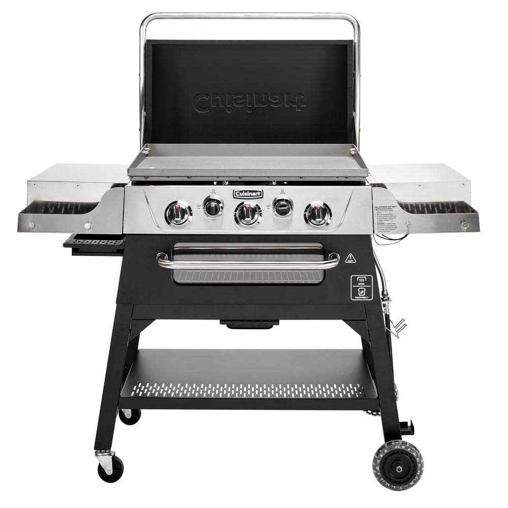 28 in. 3-Burner Propane Outdoor Griddler-2-in-1 Griddle and Broiler Black