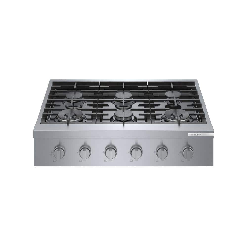 Bosch 36 in. Gas Cooktop in Stainless Steel with 6-Burners Including 18,000 BTU Burner, Silver