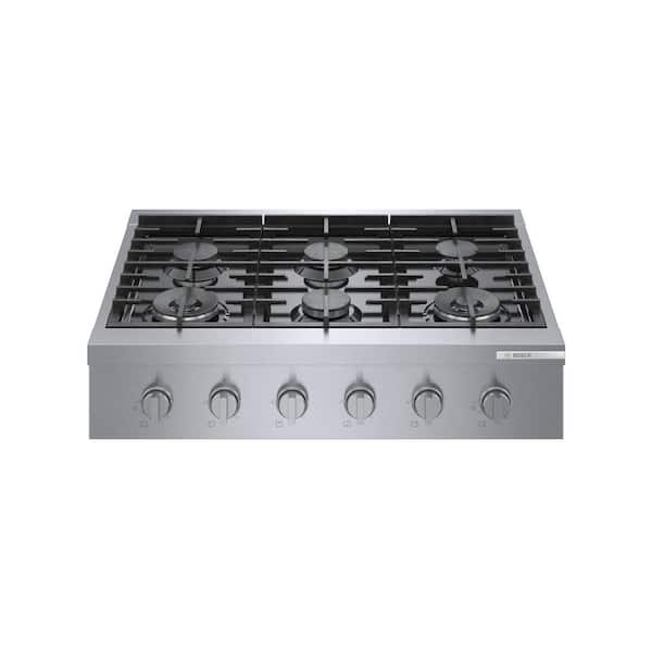 Bosch 800 Series 36 in. Gas Cooktop in Stainless Steel with 6-Burners Including 18,000 BTU Burner