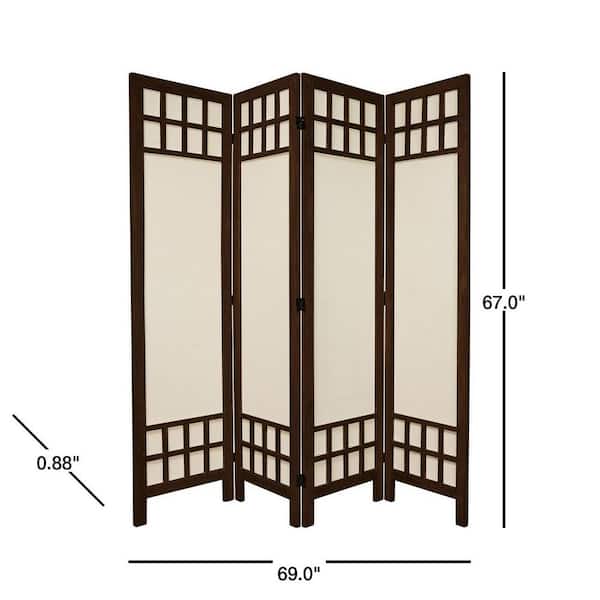 5.5 ft. Burnt Brown Muslin Window Pane 4-Panel Room Divider