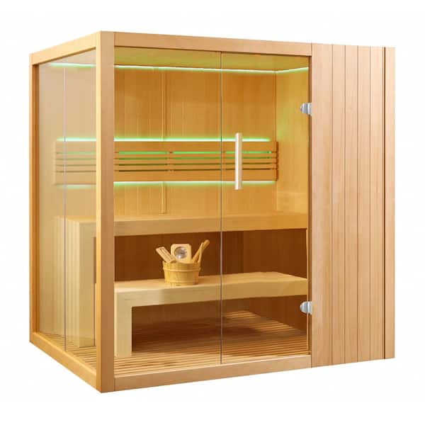 ALEKO Canadian Hemlock Indoor Wet/Dry 4-Person Electric Sauna with LED Lights and 4.5kW ETL Certified Heater