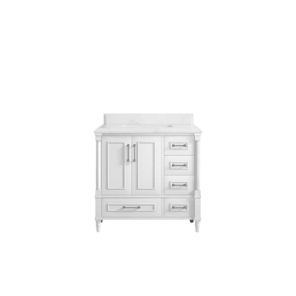 Willow Collections Hudson 36 in. W x 22 in. D x 36 in. H Single Sink Bath Vanity Center in White with Cove Edge Empira Quartz Top