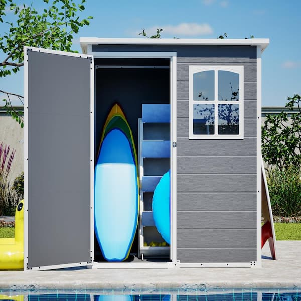 5 ft. W x 3 ft. D Gray Resin Outdoor plastic Storage Shed with Floor, Waterproof Lockable Design and Window