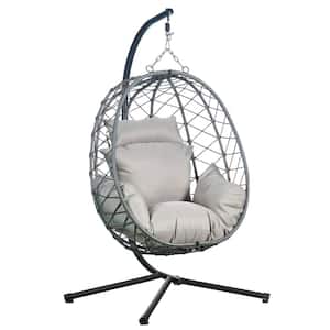 Summit Modern Outdoor Single Person Porch Swing Chair in Grey Metal Frame with Removable Cushions, Grey