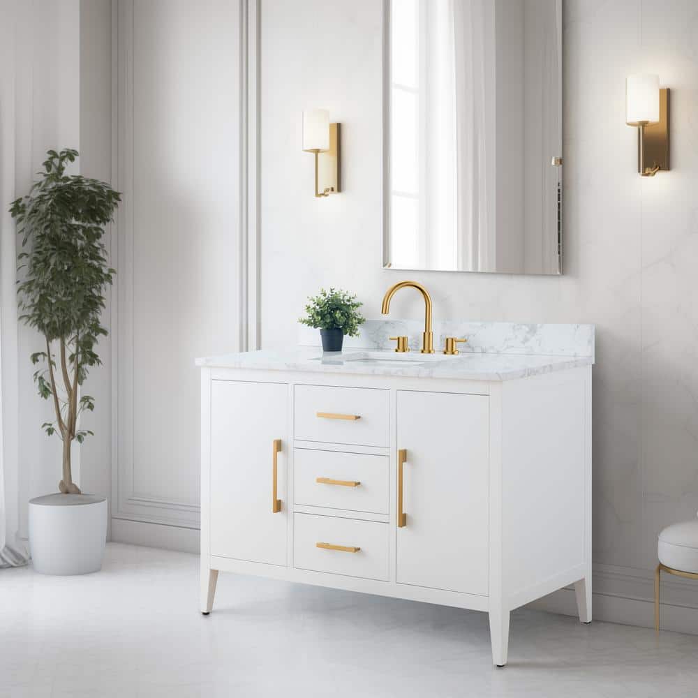 White 48'' Single Bathroom Vanity with Engineered Marble Top