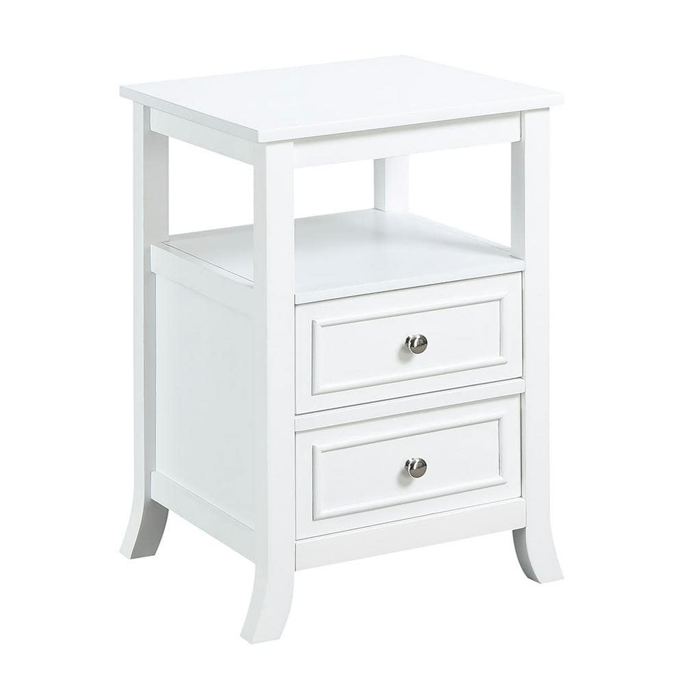 White Wood End Table with Storage Drawers and Shelf