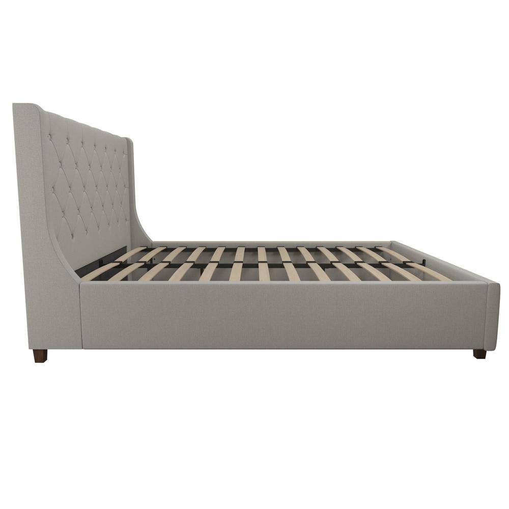Light Gray Linen Tufted King Upholstered Bed with Metal Frame
