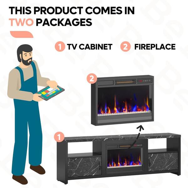 BRUNT アタックボード ブラック Bestier 70 in. Black Marble LED TV Stand Fits TV's Up to 75