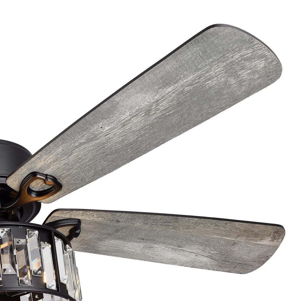 52" Black Crystal Chandelier Ceiling Fan with Remote and Reversible Blades