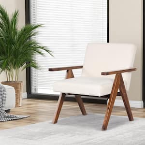 Beige Cushion Accent Chair with Solid Acacia Wood Frame