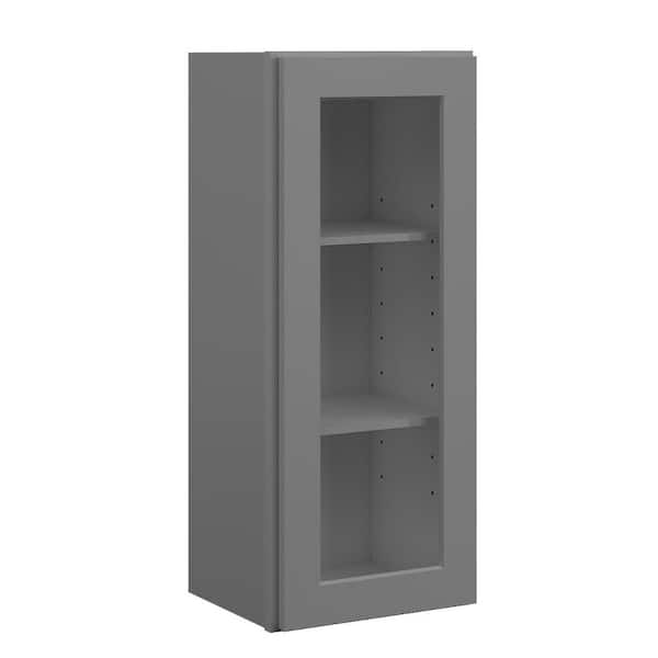 15 in. W x 12 in. D x 36 in. H in Shaker Grey Plywood Ready to Assemble Wall Cabinets with Shelf without Glass