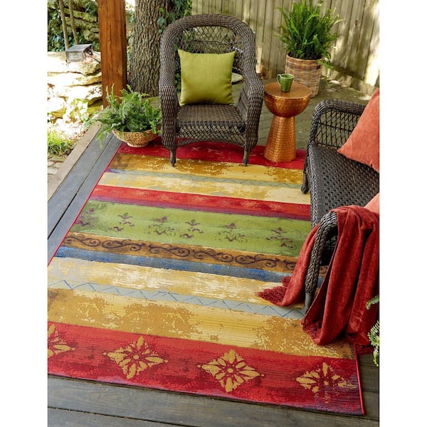 Outdoor Traditional Multi 5' 3 x 8' 0 Area Rug