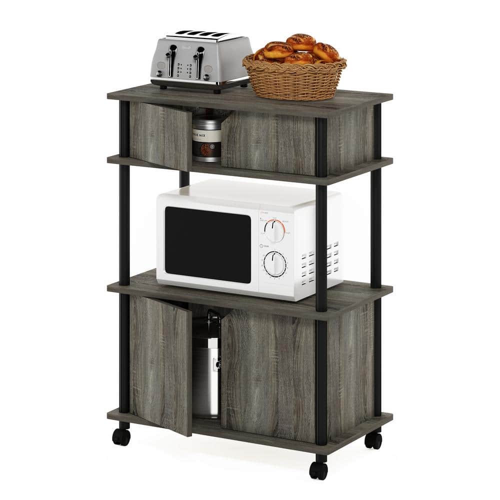 French Oak Grey and Black Kitchen Cart with Storage