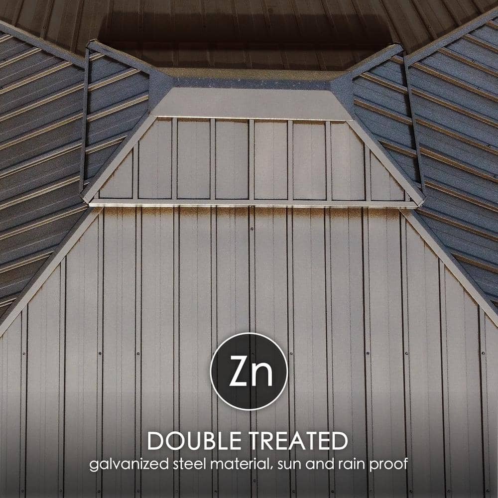 Kozyard Apollo 12' x 16' Brown Aluminum Hardtop Gazebo with Mosquito Net