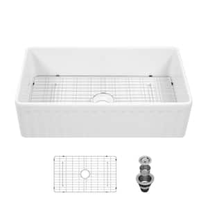 33 in. W x 20 in. D Ceramic white Farmhouse Single Bowl Apron Front Kitchen Sink with Bottom Grid