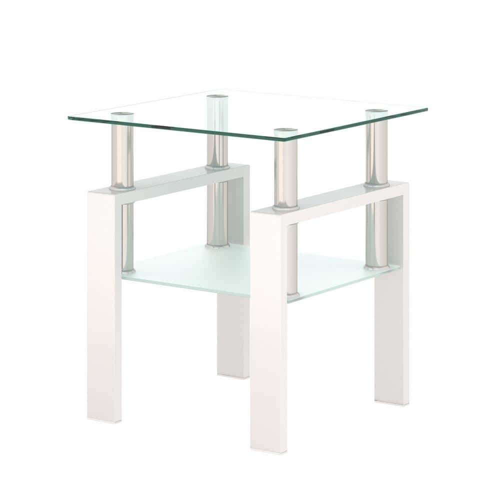 1-Piece 17.72 in. Modern Square Tempered Glass End Table with Metal Leg for