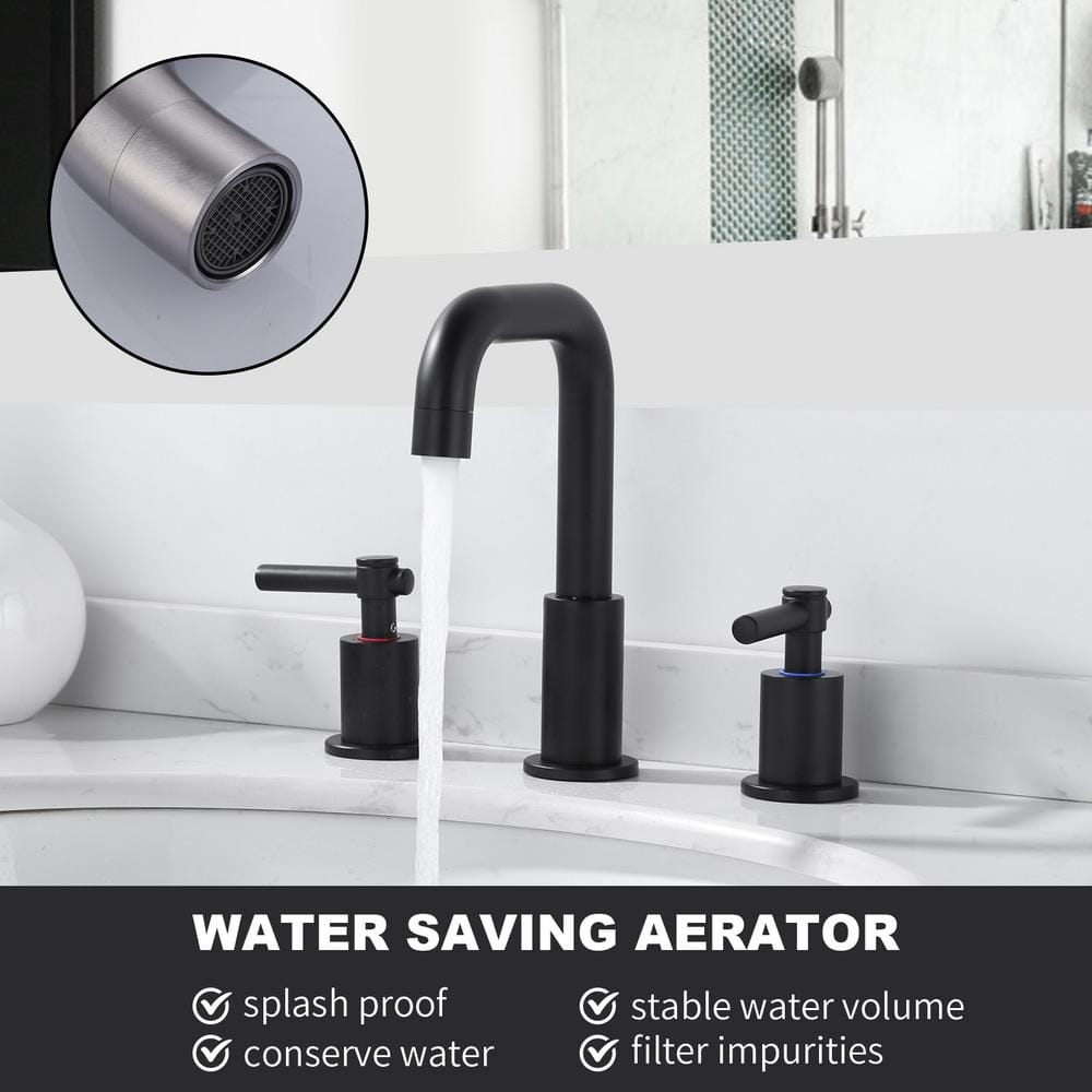 Matte Black Stainless Steel Double Handle Widespread Bathroom Faucet
