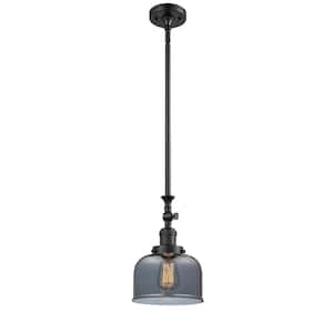 Bell 1-Light Matte Black Bowl Pendant Light with Plated Smoke Glass Shade