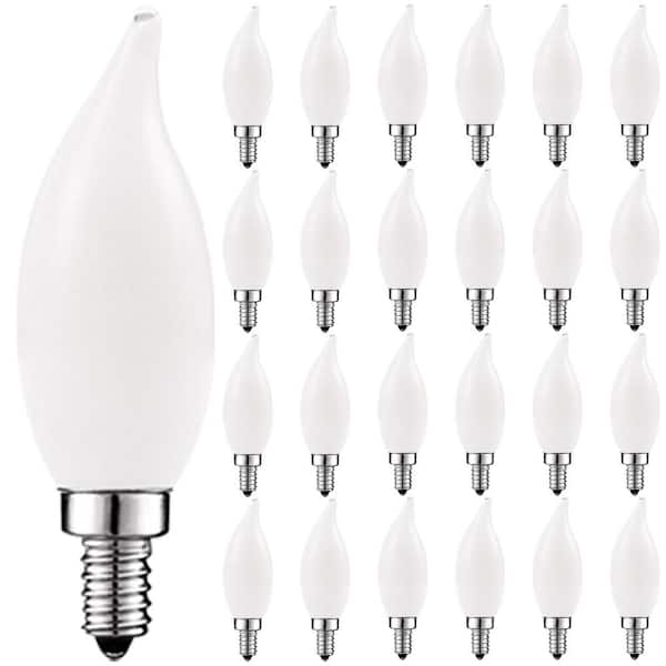 LUXRITE 40-Watt Equivalent CA11 Dimmable LED Light Bulbs Torpedo Flame Tip Glass 2700K Warm White (24-Pack)