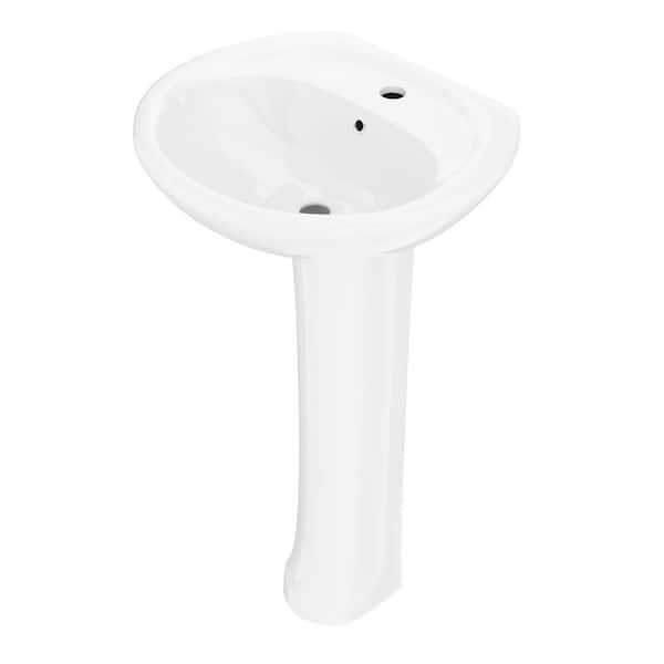 19.29 in. x 16.93 in. Pedestal Bathroom Sink in White Vitreous China with Single Faucet Hole and Overflow