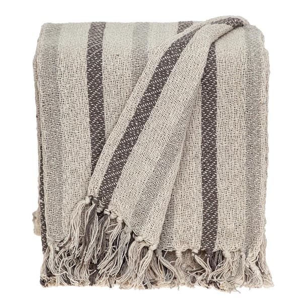 Robby Transitional Beige 52 in. x 67 in. WOVEN HANDLOOM Throw Blanket
