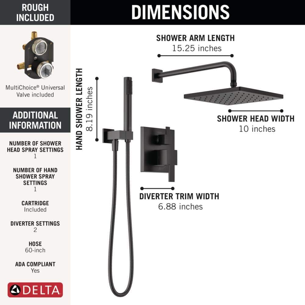 Matte Black Modern Raincan Square Shower System with Handheld Spray