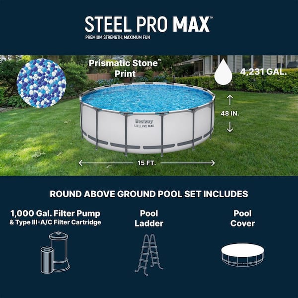 Steel Pro MAX 15 ft. Round 48 in. Deep Above Ground Pool Set