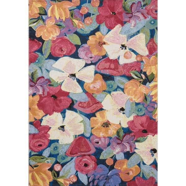 LOLOI II Botanical Navy/Multi 2 ft. - 5 in. x 3 ft. - 11 in. Indoor/Outdoor Polypropylene Area Rug