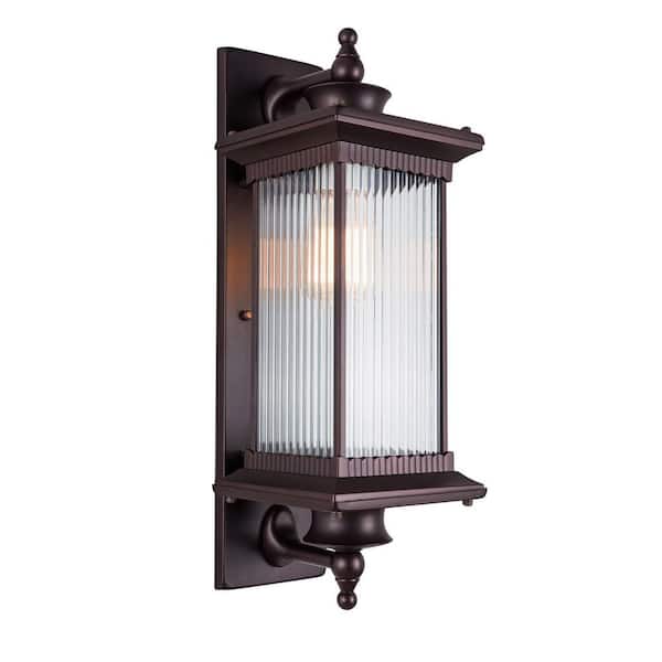 OUKANING 1-Light Brown Outdoor Waterproof Wall Sconce with Glass Shade