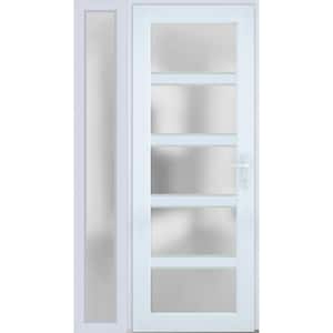 42 in. x 80 in. Left-Hand/Inswing Sidelight Frosted Glass White Steel Prehung Front Door with Hardware