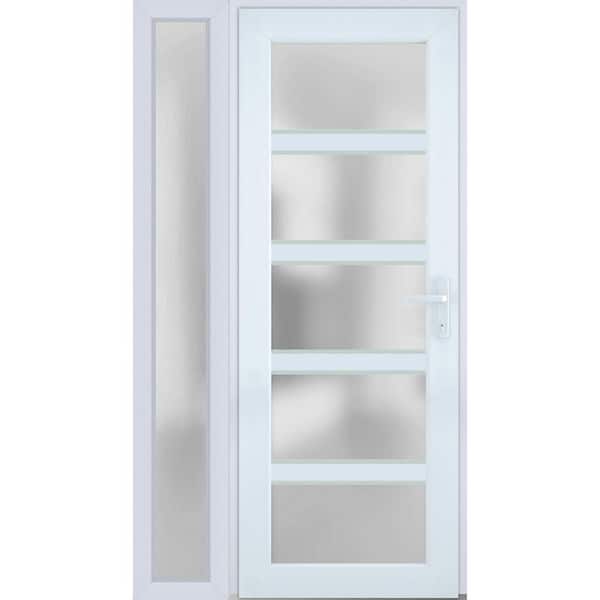 VDOMDOORS 44 in. x 80 in. Left-Hand/Inswing Sidelight Frosted Glass White Steel Prehung Front Door with Hardware
