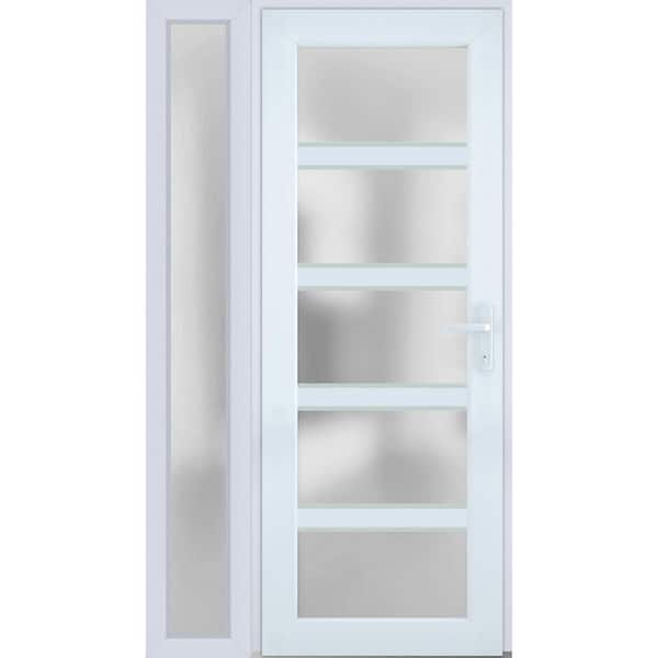 VDOMDOORS 46 in. x 80 in. Left-Hand/Inswing Sidelight Frosted Glass White Steel Prehung Front Door with Hardware