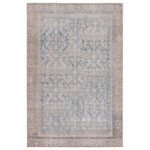 Machine Washable Royse Blue/Gray 7 ft. 6 in. x 9 ft. 6 in. Oriental Area Rug