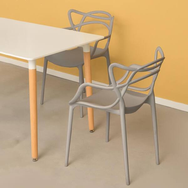 FABULAXE Gray Mid-Century Modern Style Stackable Plastic Molded