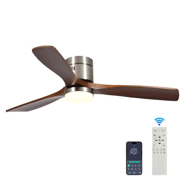 52 in. Wood Indoor Nickel Ceiling Fan with Dimmer LED Light and DC Reversible and APP/Remote Control and Memory Function