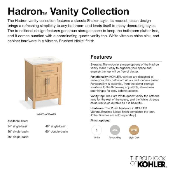 KOHLER Hadron 36.72in. Single Sink Freestanding Atmos Grey Bath Vanity with White Quartz Top Assembled