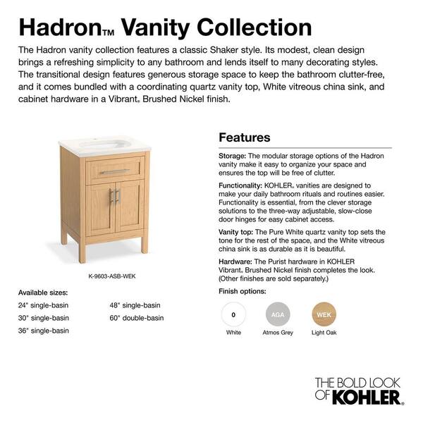 KOHLER Hadron 30.75in. Single Sink Freestanding Atmos Grey Bath Vanity with White Quartz Top Assembled