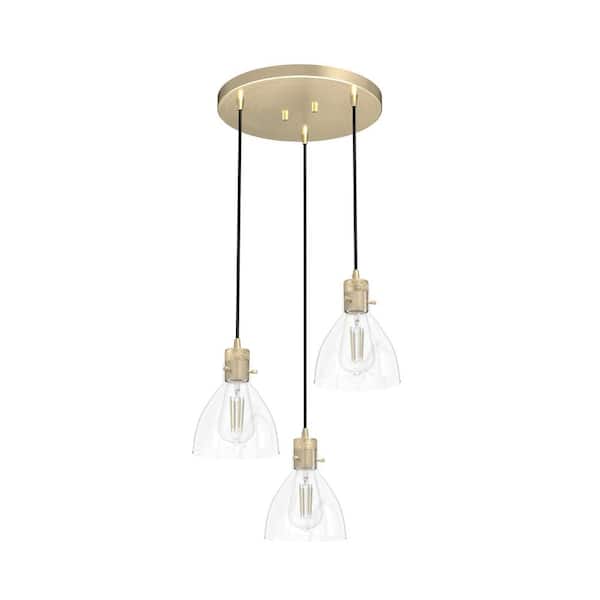 Hunter Van Nuys 3 Light Alturas Gold Waterfall Chandelier with Clear Glass Shades Dining Room Light