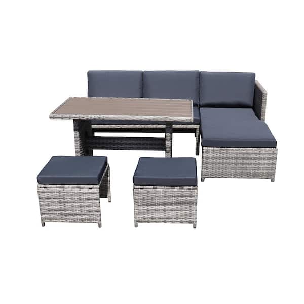 Unbranded Gray Wicker Outdoor Sectional Set with Gray Cushions